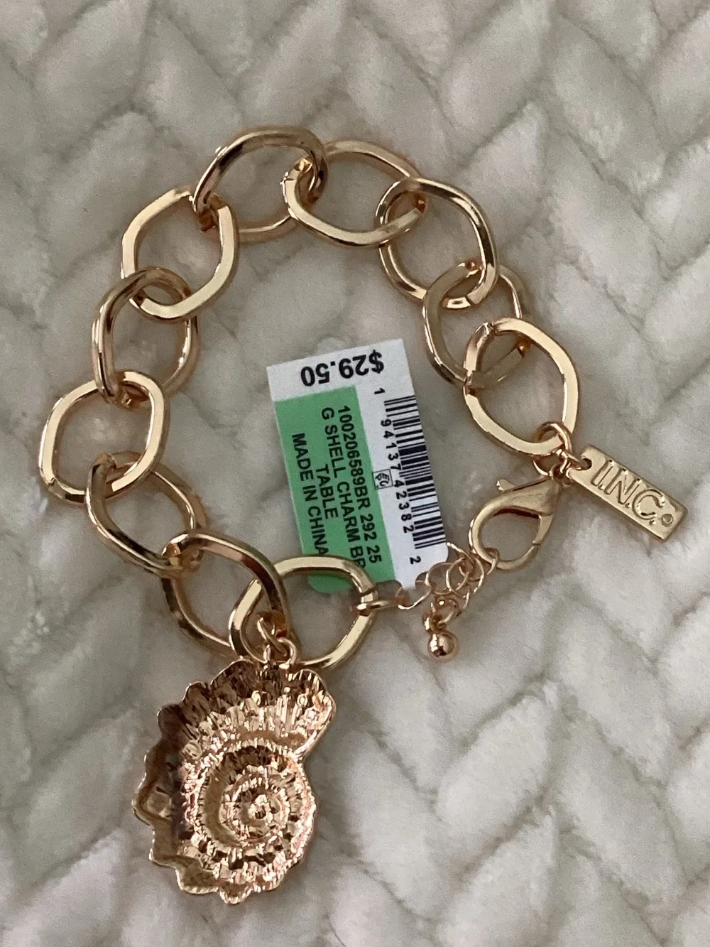INC Gold-Tone Chunky Link Bracelet with Shell  Charm